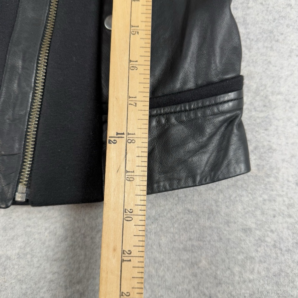 Elevenses Leather Moto Jacket Women 2 Blck Mixed Media Asymmetric Zip Minimalist - Picture 8 of 11